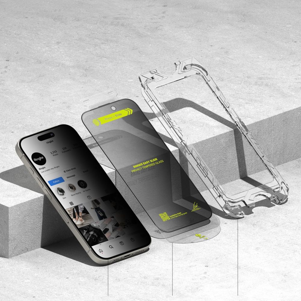 Szkło prywatyzujące na ekran z aplikatorem Ringke Easy Slide 2-Pack Privacy do Apple iPhone 16 / iPhone 15, 2 sztuki